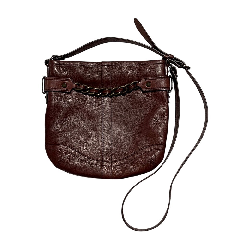 AMERICAN LEATHER CO. Brown Leather Crossbody Purse with Chunky Chain‎ Detail